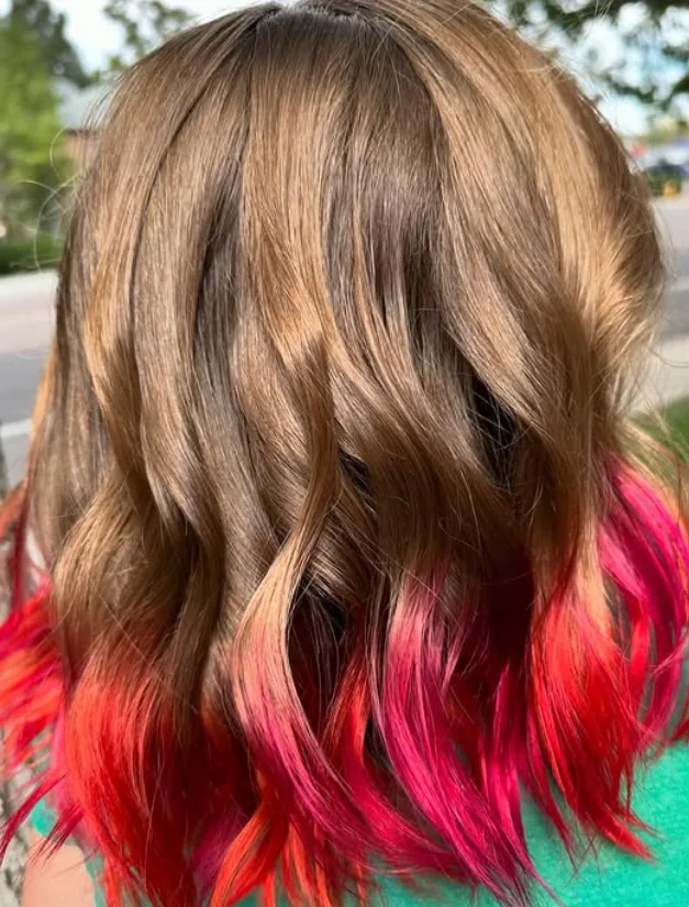 Candy corn and bubble gum fun dip dye — hair work by Stephanie Thomas at Gypsy Cosmo Salon