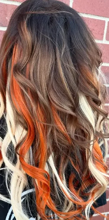 Long calico extensions — hair work by Stephanie Thomas at Gypsy Cosmo Salon