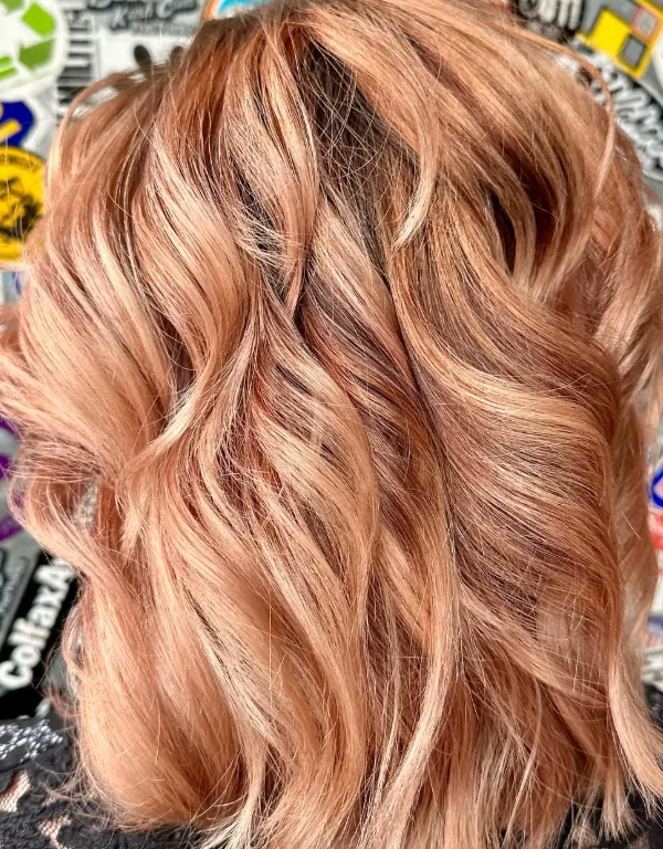 Peach champagne — hair work by Stephanie Thomas at Gypsy Cosmo Salon